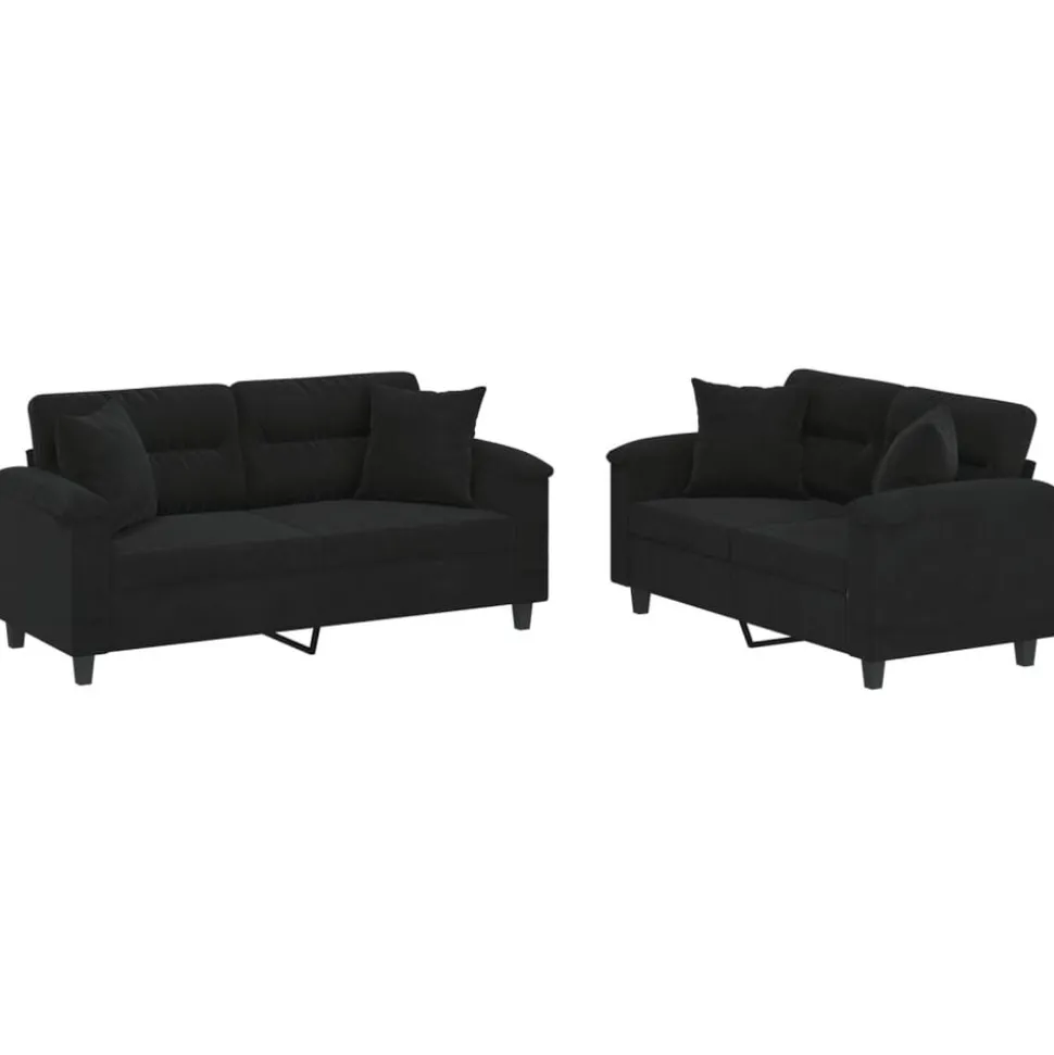 vidaXL 2-delige Loungeset met kussens microvezelstof zwart