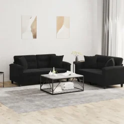 vidaXL 2-delige Loungeset met kussens microvezelstof zwart