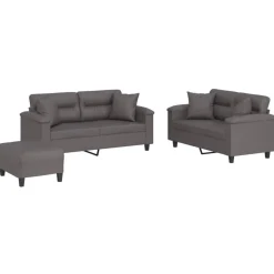 vidaXL 3-delige Loungeset met kussens kunstleer grijs