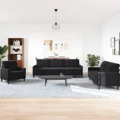vidaXL 4-delige Loungeset met kussens fluweel zwart