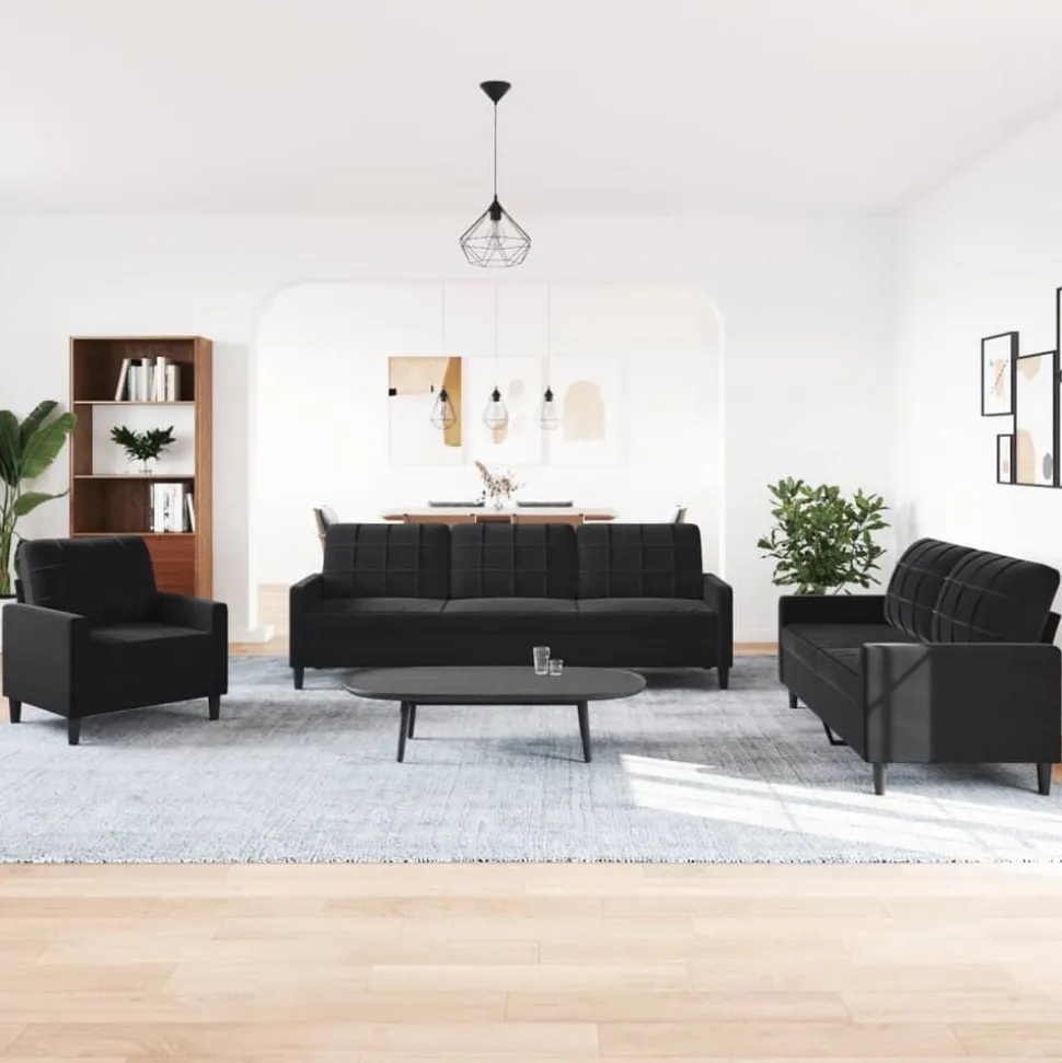 vidaXL 4-delige Loungeset met kussens fluweel zwart