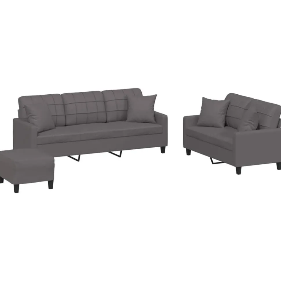 vidaXL 3-delige Loungeset met kussens kunstleer grijs