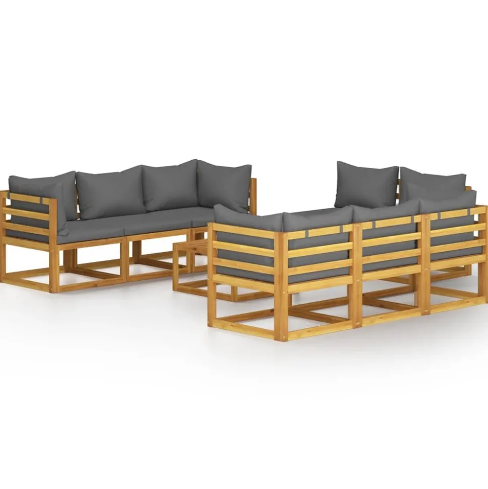 vidaXL 9-delige Loungeset met kussens massief acaciahout
