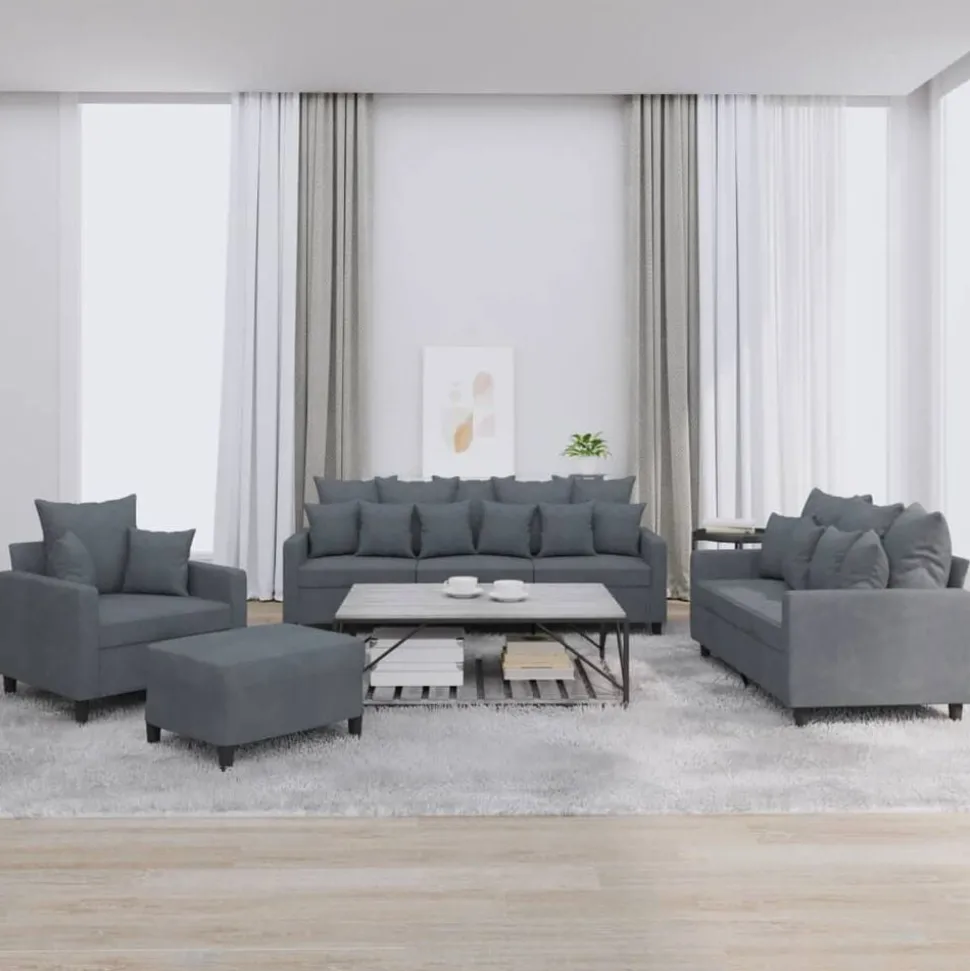 vidaXL 4-delige Loungeset met kussens fluweel donkergrijs