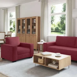 vidaXL 3-delige Loungeset met kussens stof wijnrood