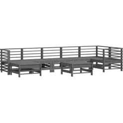 vidaXL 8-delige Loungeset met kussens massief hout grijs