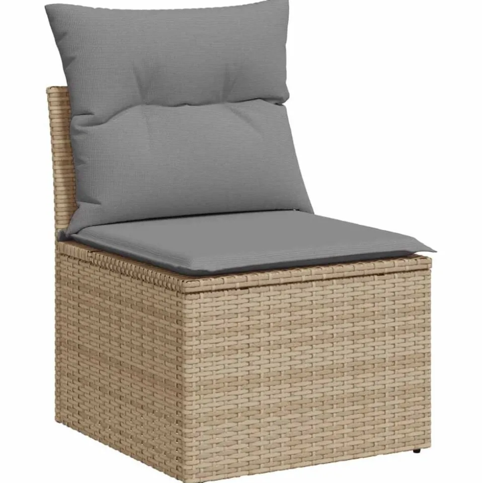 vidaXL 5-delige Loungeset met kussens poly rattan en acaciahout beige