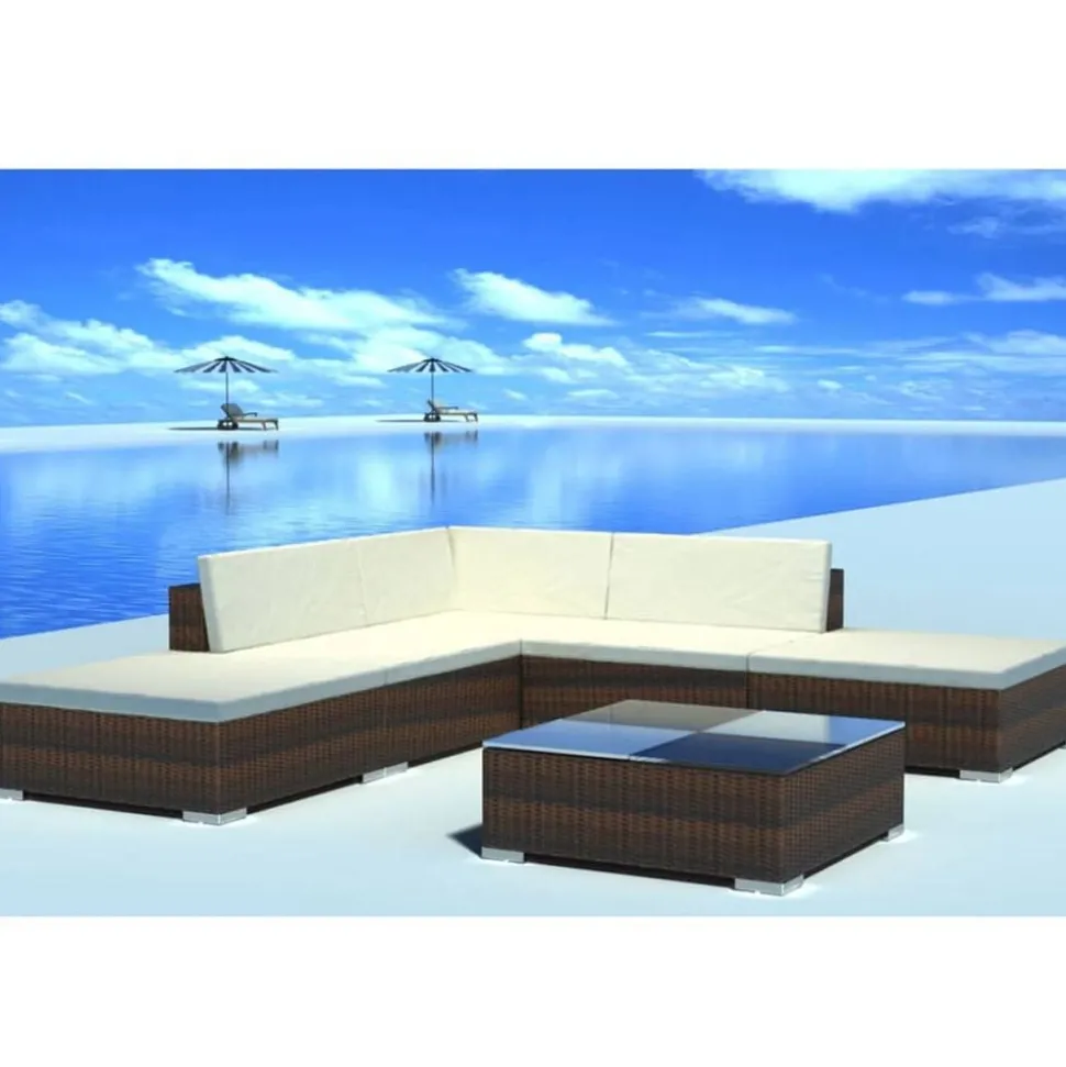 vidaXL 6-delige Loungeset met kussens poly rattan bruin