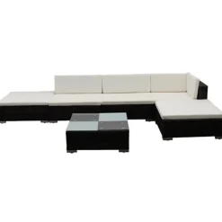 vidaXL 6-delige Loungeset met kussens poly rattan bruin