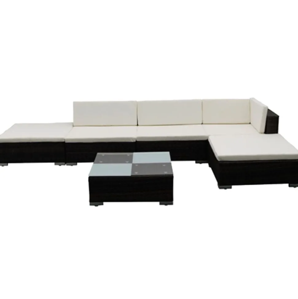 vidaXL 6-delige Loungeset met kussens poly rattan bruin