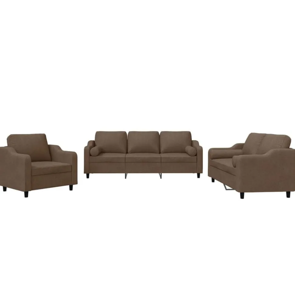 vidaXL 3-delige Loungeset met kussens stof bruin