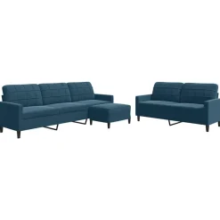 vidaXL 3-delige Loungeset met kussens fluweel blauw