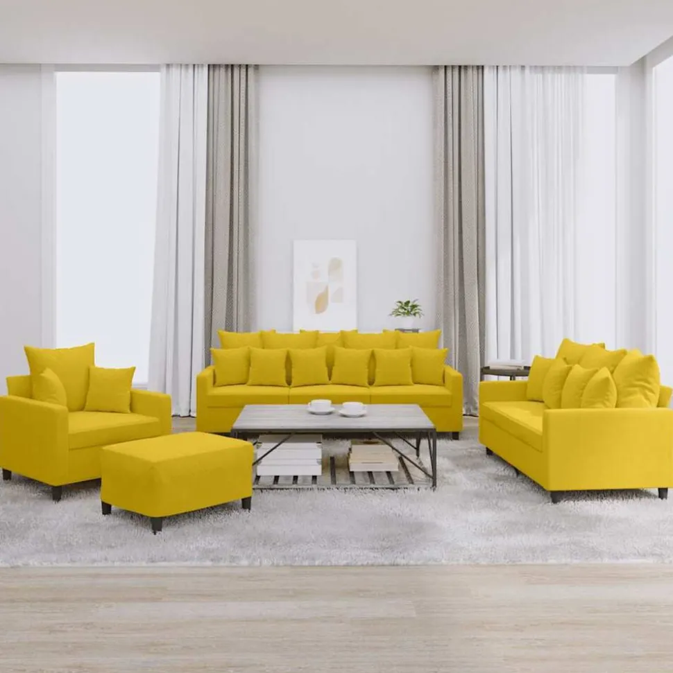 vidaXL 4-delige Loungeset met kussens fluweel geel