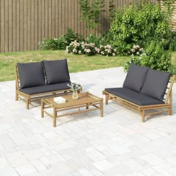 vidaXL 2-delige Loungeset met kussens bamboe donkergrijs