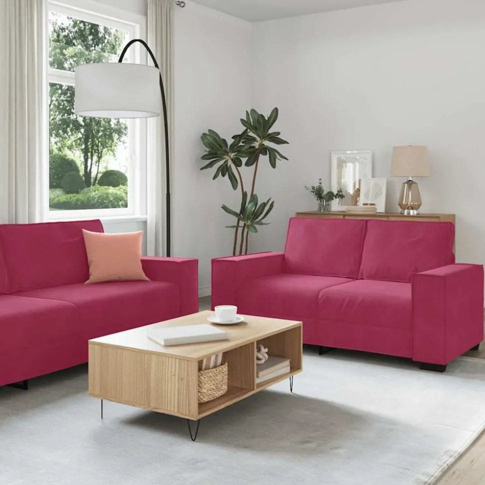 vidaXL 3-delige Loungeset met kussens fluweel wijnrood