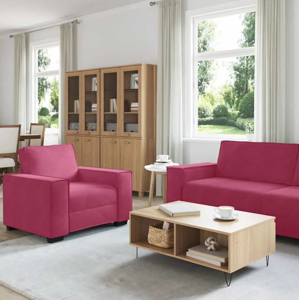 vidaXL 3-delige Loungeset met kussens fluweel wijnrood