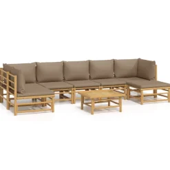 vidaXL 8-delige Loungeset met kussens bamboe taupe