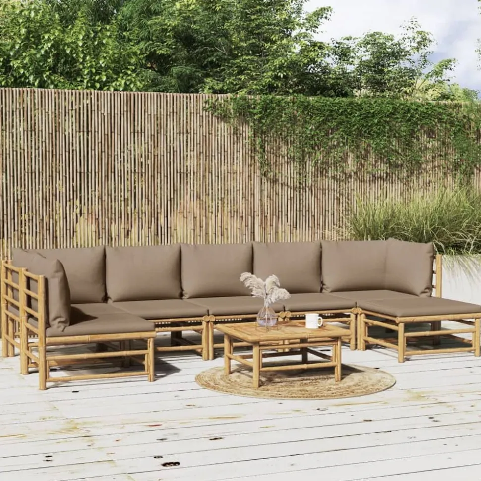 vidaXL 8-delige Loungeset met kussens bamboe taupe