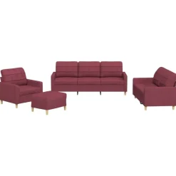 vidaXL 4-delige Loungeset met kussens stof wijnrood