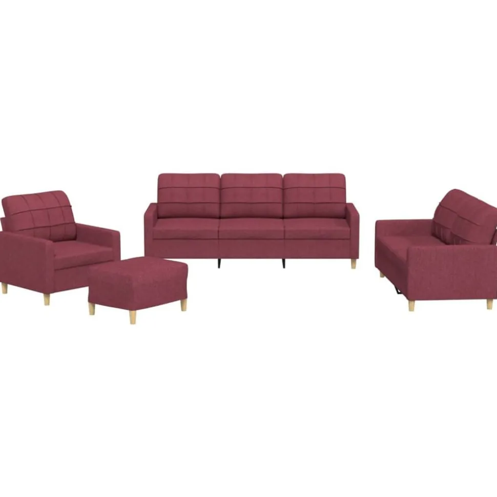 vidaXL 4-delige Loungeset met kussens stof wijnrood