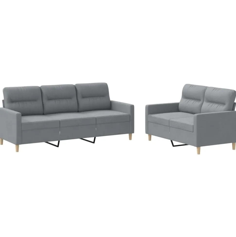 vidaXL 2-delige Loungeset met kussens stof lichtgrijs