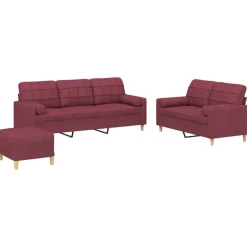 vidaXL 3-delige Loungeset met kussens stof wijnrood
