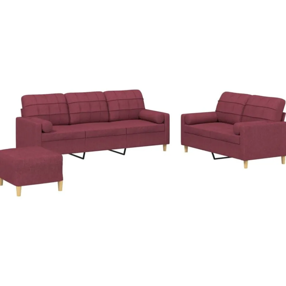 vidaXL 3-delige Loungeset met kussens stof wijnrood