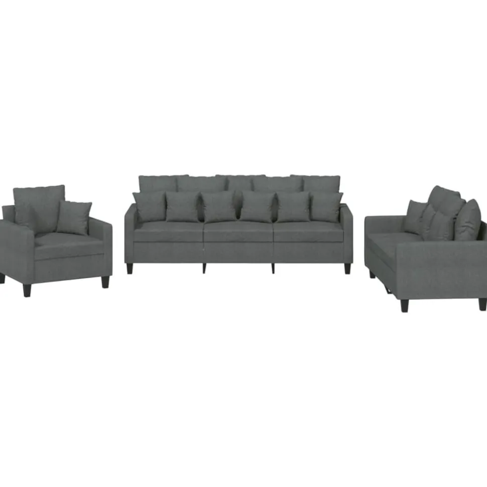 vidaXL 3-delige Loungeset met kussens stof donkergrijs