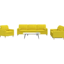 vidaXL 3-delige Loungeset met sierkussens stof lichtgeel