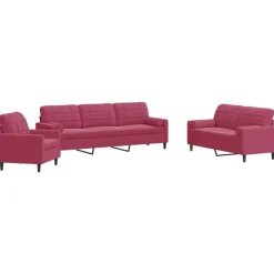 vidaXL 3-delige Loungeset met kussens en bolsters fluweel wijnrood