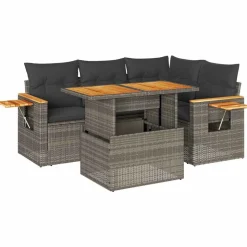 vidaXL 5-delige Loungeset met kussens poly rattan acacia grijs