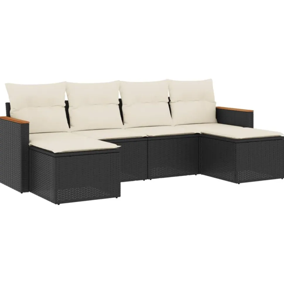 vidaXL 6-delige Loungeset met kussens poly rattan zwart