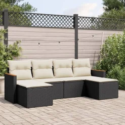 vidaXL 6-delige Loungeset met kussens poly rattan zwart