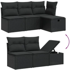 vidaXL 5-delige Loungeset met kussens poly rattan zwart