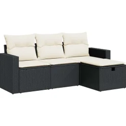 vidaXL 4-delige Loungeset met kussens poly rattan zwart