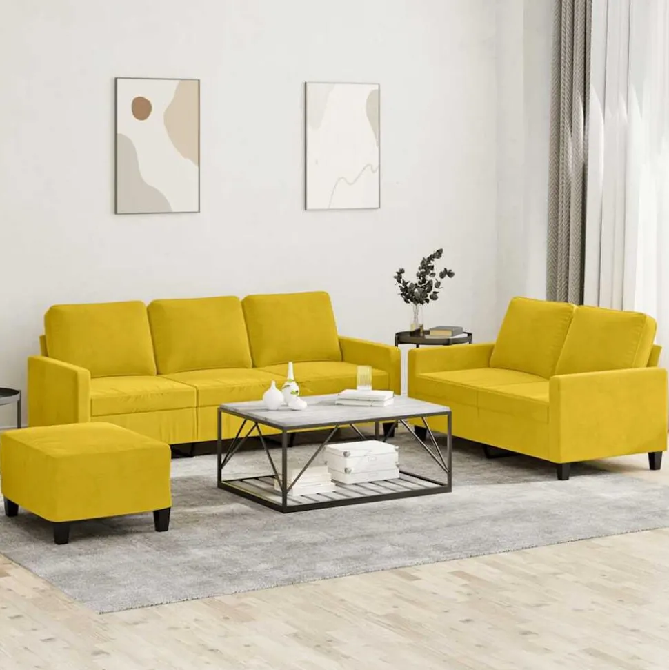 vidaXL 3-delige Loungeset met kussens fluweel geel