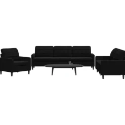 vidaXL 3-delige Loungeset met kussens fluweel zwart