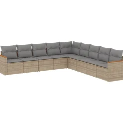 vidaXL 9-delige Loungeset met kussens poly rattan beige