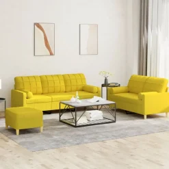 vidaXL 3-delige Loungeset met kussens stof lichtgeel