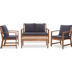 vidaXL 4-delige Loungeset met kussens massief acaciahout