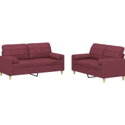 vidaXL 2-delige Loungeset met kussens stof wijnrood