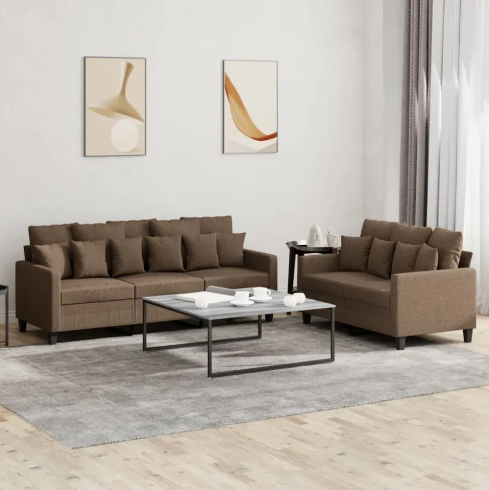 vidaXL 2-delige Loungeset met kussens stof bruin