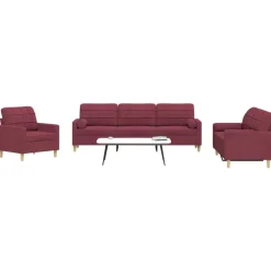vidaXL 3-delige Loungeset met sierkussens stof wijnrood