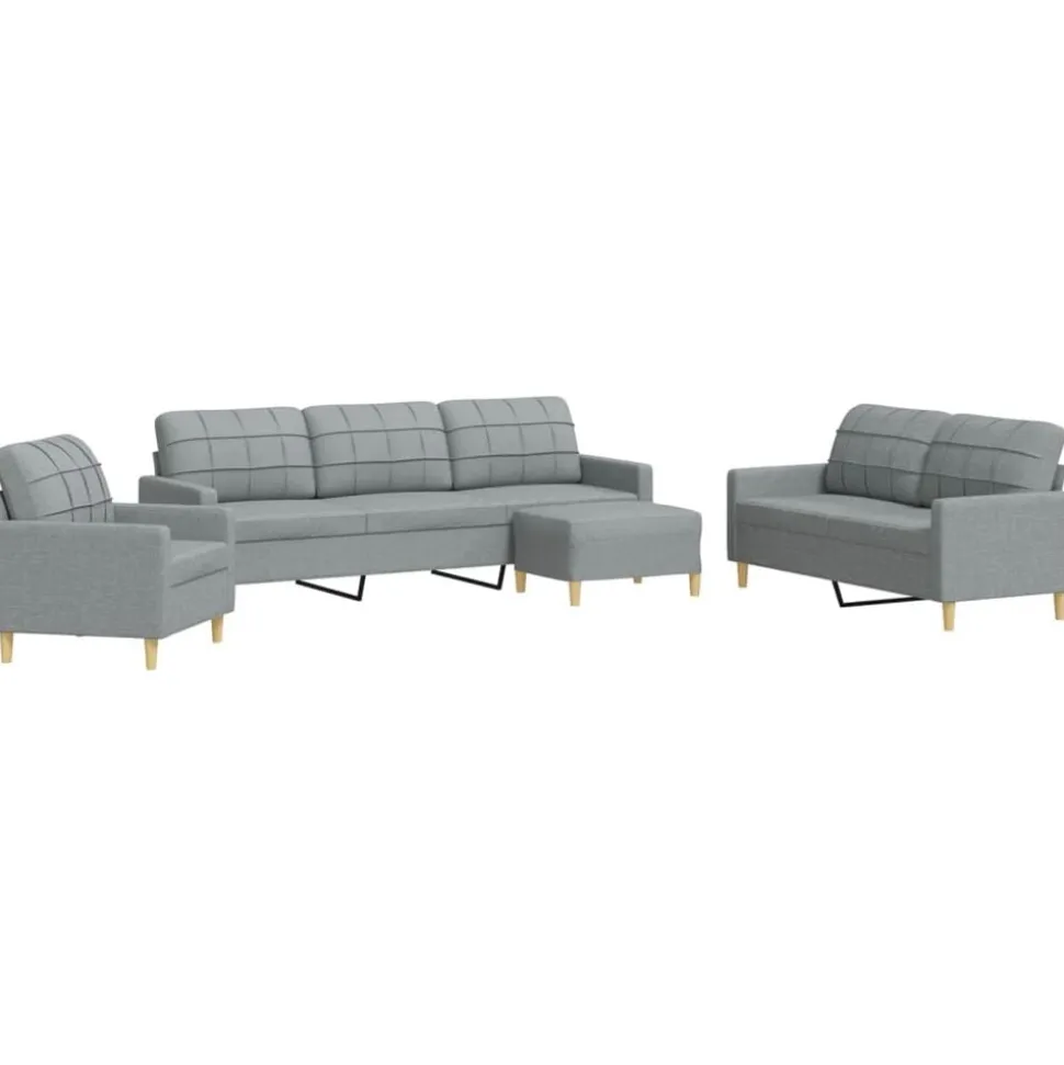 vidaXL 4-delige Loungeset met voetenbank stof lichtgrijs