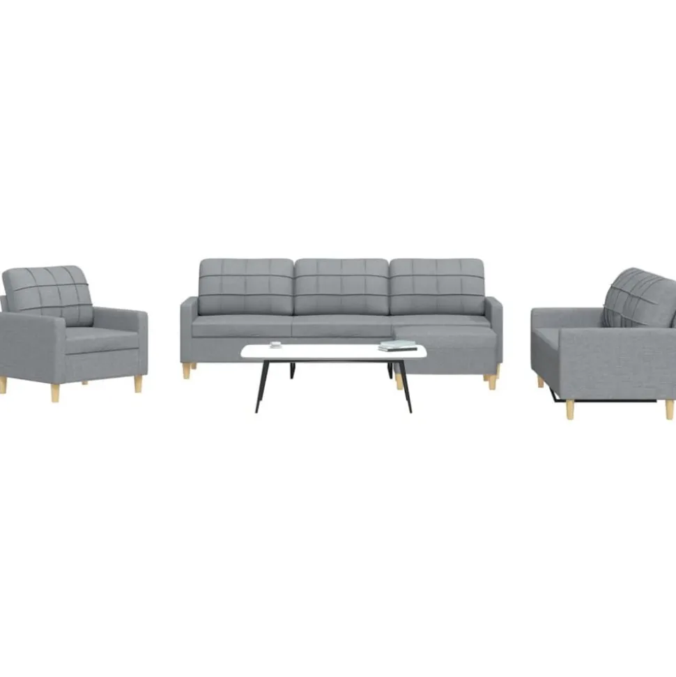 vidaXL 4-delige Loungeset met voetenbank stof lichtgrijs
