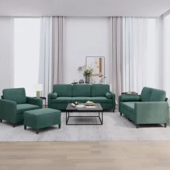 vidaXL 4-delige Loungeset met kussens fluweel donkergroen