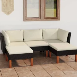 vidaXL 5-delige Loungeset met kussens poly rattan zwart