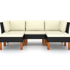 vidaXL 5-delige Loungeset met kussens poly rattan zwart
