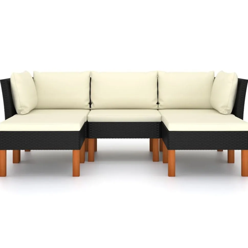 vidaXL 5-delige Loungeset met kussens poly rattan zwart