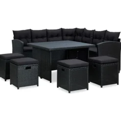vidaXL 6-delige Loungeset met kussens poly rattan zwart